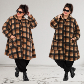 AKH oversized A-lijn  winterjas van knuffelzachte teddykwaliteit/gevoerd /stretch