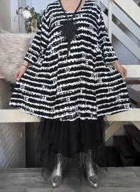 New Jersey viscose A-lijn tuniek stretch zwart/wit