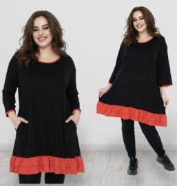 AKH oversized viscose tricot A-lijn tuniek  apart stretch zwart/rood