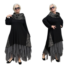 AKH oversized jersey viscose  mix A-lijn tuniek met col zwart apart  stretch
