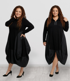 IZZY Style viscose A-lijn jurk met inzet van taft /stretch/zwart