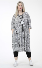 AKH oversized viscose A-lijn jurk met zakken apart  zwart/wit/stretch