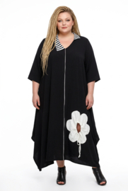 CN-G viscose A-lijn jurk met bloem / zwart/wit