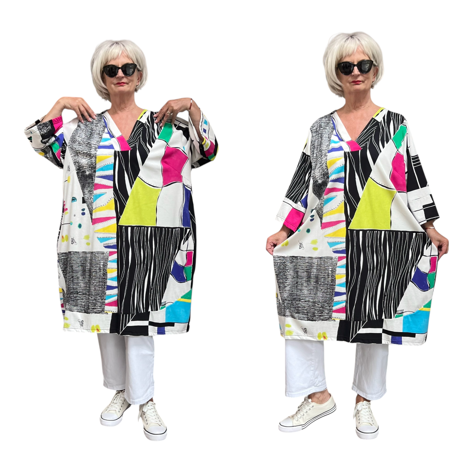 Ophilia oversized katoen jurk met zakken/ stretch