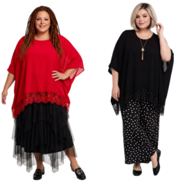 ITALIA MODA  viscose tuniek/poncho met kant en ketting /stretch/meerdere kleuren