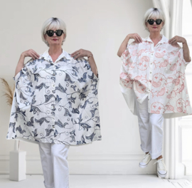 ITALIA MODA oversized katoen geborduurde blouse/hemd/in meerdere kleuren