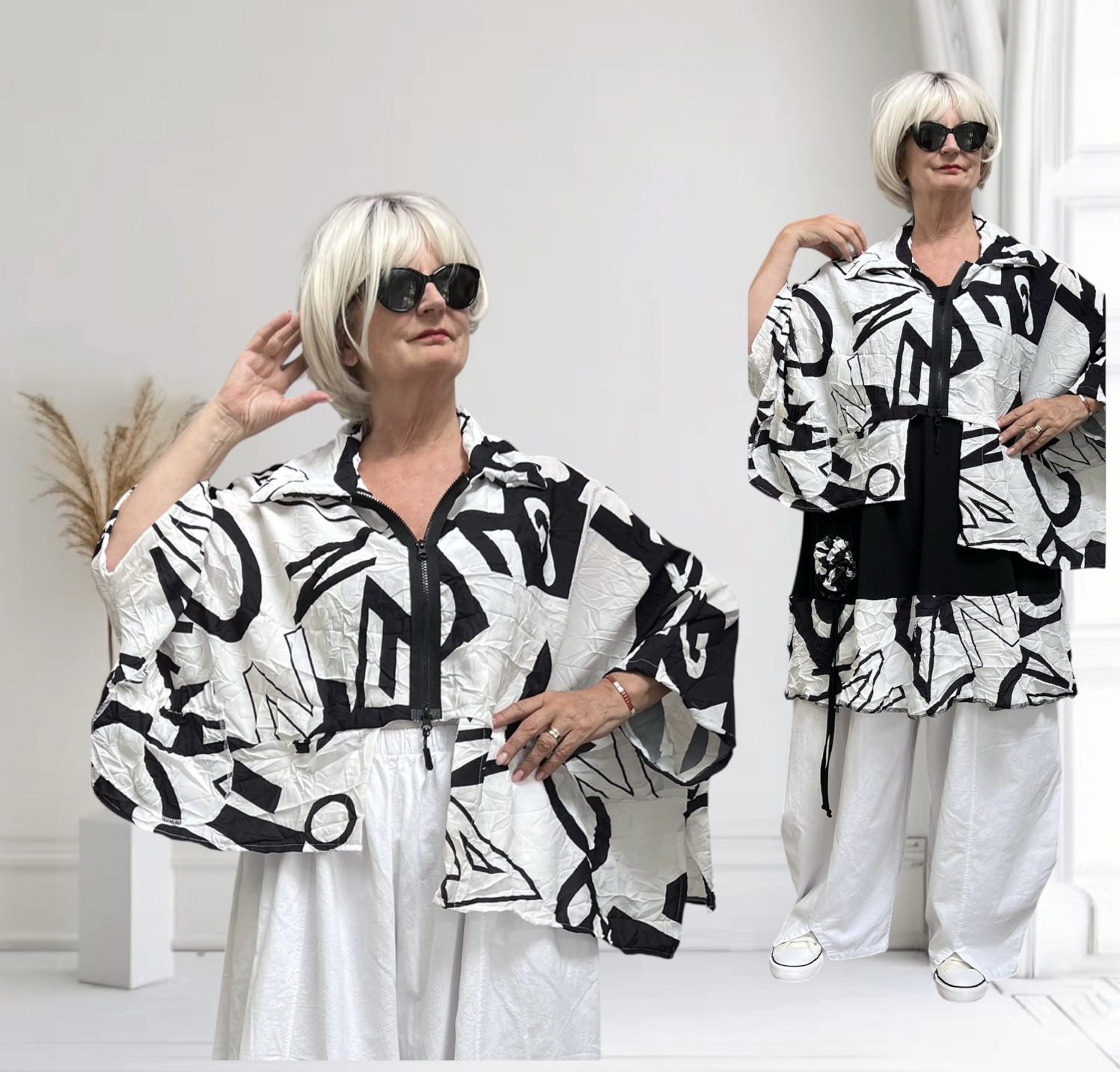 Vincenzo Allocca oversized blazer/vest apart zwart/wit