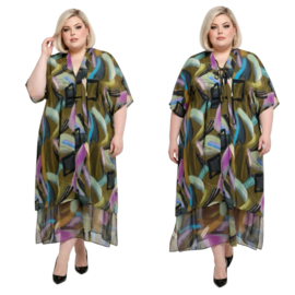 DIVAS PLANET oversized viscose jurk  met inzet van tule