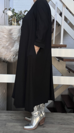 Joulie Collection oversized viscose A-lijn jurk met zakken zwart/stretch