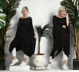 AKH oversized viscose A-lijn jurk apart stretch  zwart