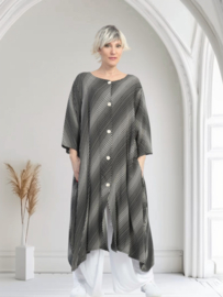 AKH oversized viscose A-lijn blazer/vest/hemd met zakken apart zwart/wit