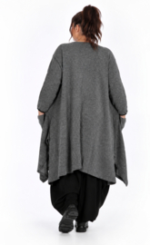 AKH oversized gebreide A-lijn vest/blazer met bies van eco leer stretch /in meerdere kleuren