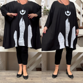 Zina oversized A-lijn jersey viscose tuniek/jurk met zakken apart (extra groot)zwart/wit stretch