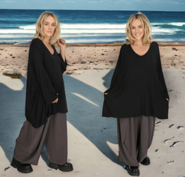 AKH oversized viscose tuniek apart stretch  zwart