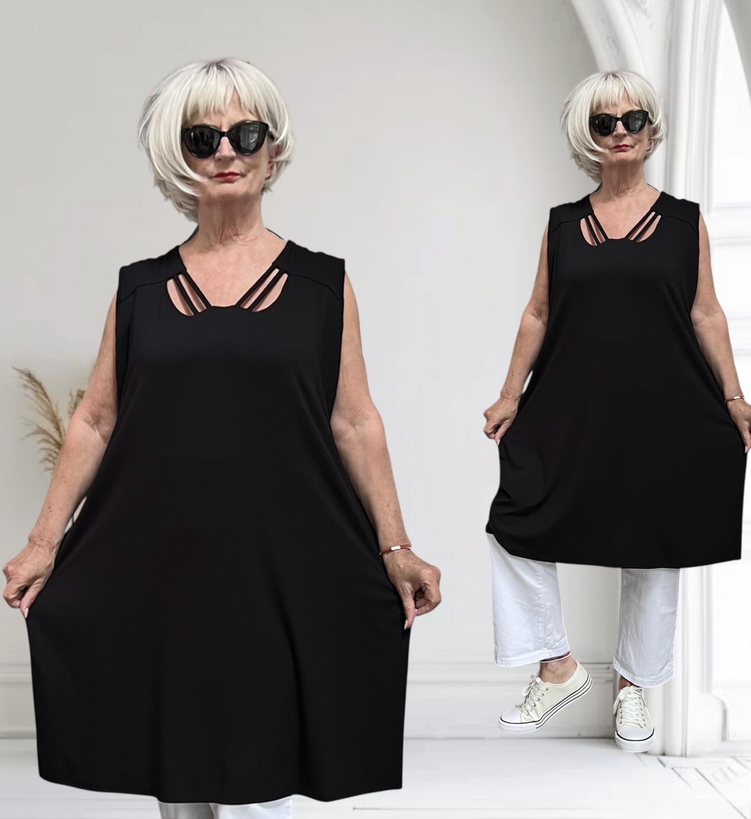 New Jersey viscose A-lijn tuniek met aparte decolleté/ stretch/zwart