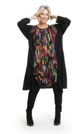 AKH oversized viscose A-lijn jurk/tuniek met zakken apart stretch zwart