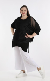 AKH oversized viscose top/tuniek met inzet van tule/apart stretch  zwart