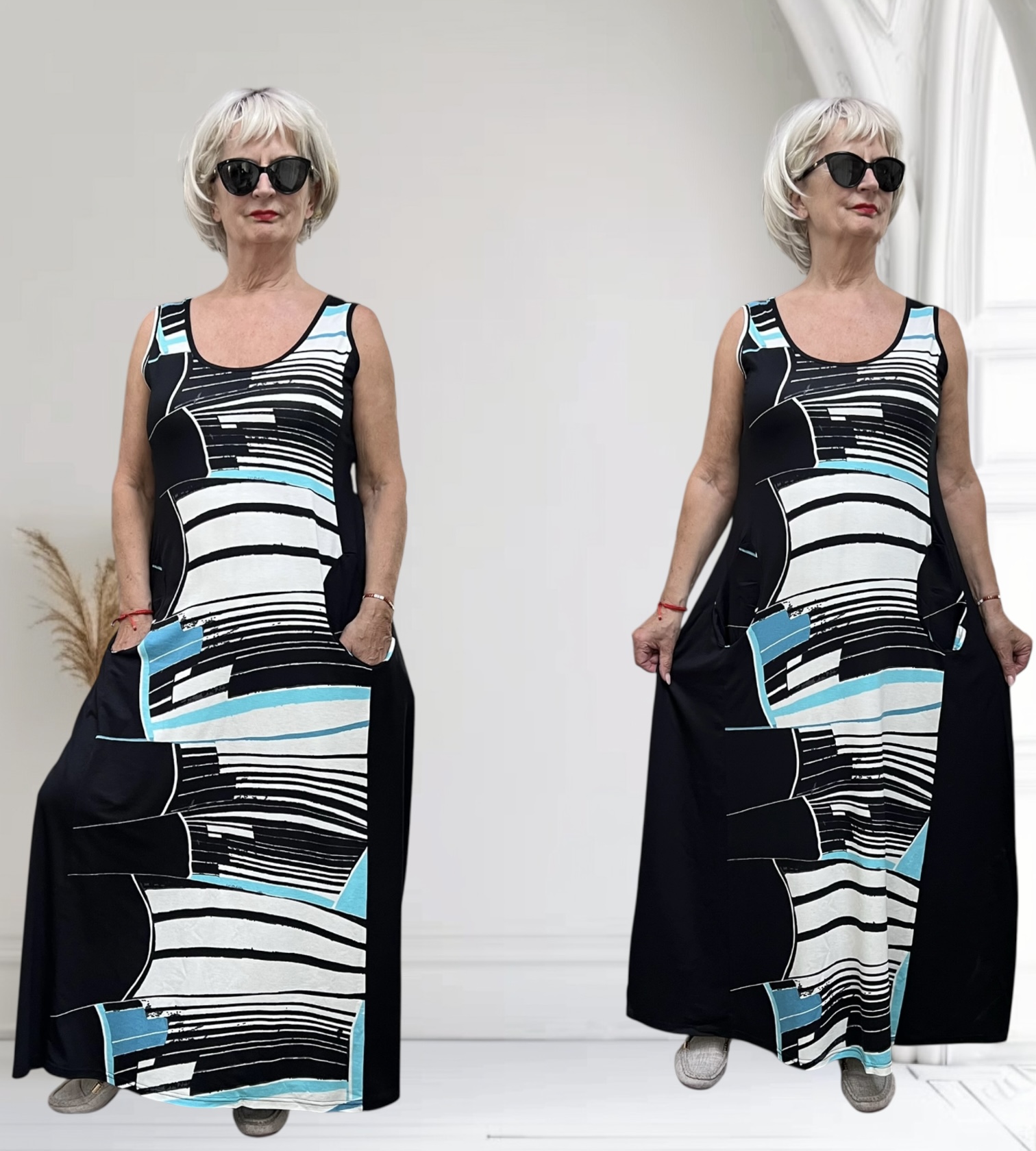 Ophilia viscose A-lijn jurk  zwart/stretch