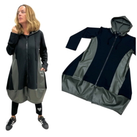 Vincenzo Allocca oversized katoen A-lijn blazer met inzet van eco leder/aparte/stretch/zwart