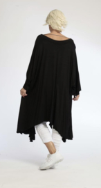 AKH oversized viscose A-lijn jurk apart stretch  zwart