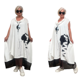 Zedd Plus oversized viscose A-lijn jurk wit/zwart