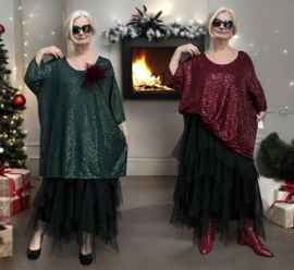 ITALIA MODA oversized tuniek met inzet van pailletten/glitter stof gevoerd /stretch  /in meerdere kleuren
