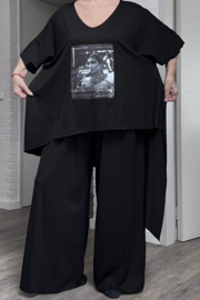 SASHA GRANDE oversized viscose A-lijn tuniek+ broek/stretch zwart