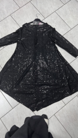ITALIA Style  A-lijn jurk/tuniek met pailletten en eco leder/zwart /stretch