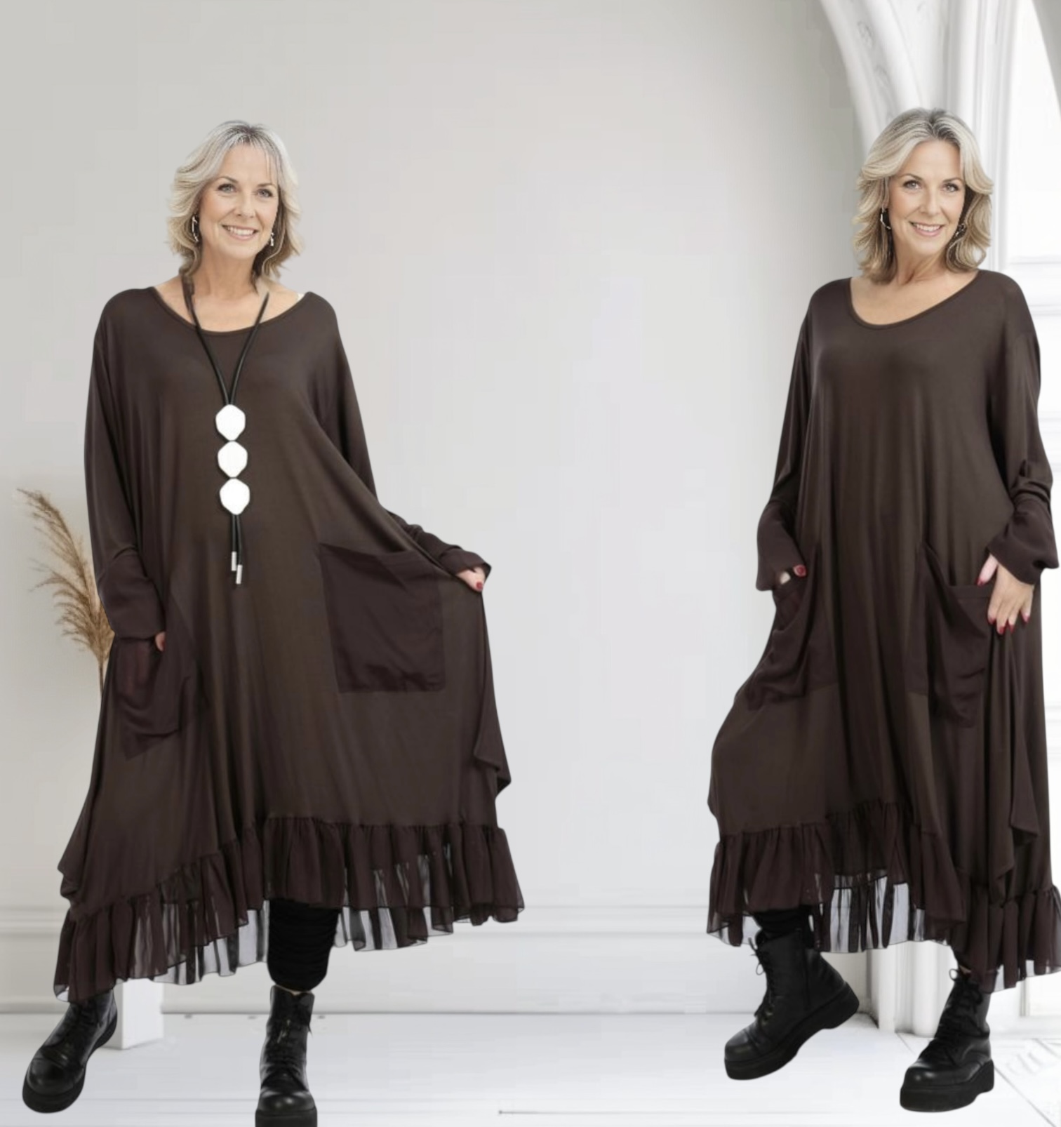 AKH viscose A-lijn jurk met chiffon stof apart stretch