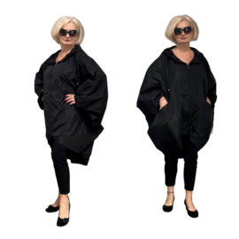 MYPEPER oversized  tussenjas  waterbestendig met ritssluiting en capuchon gevoerd/ zwart