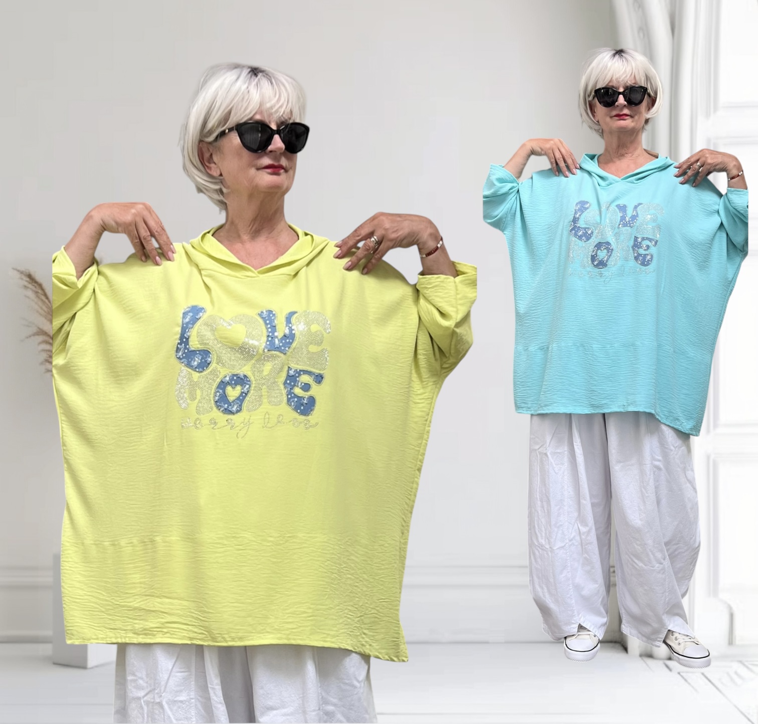 ITALIA oversized viscose top/tuniek met capuchon /in meerdere kleuren