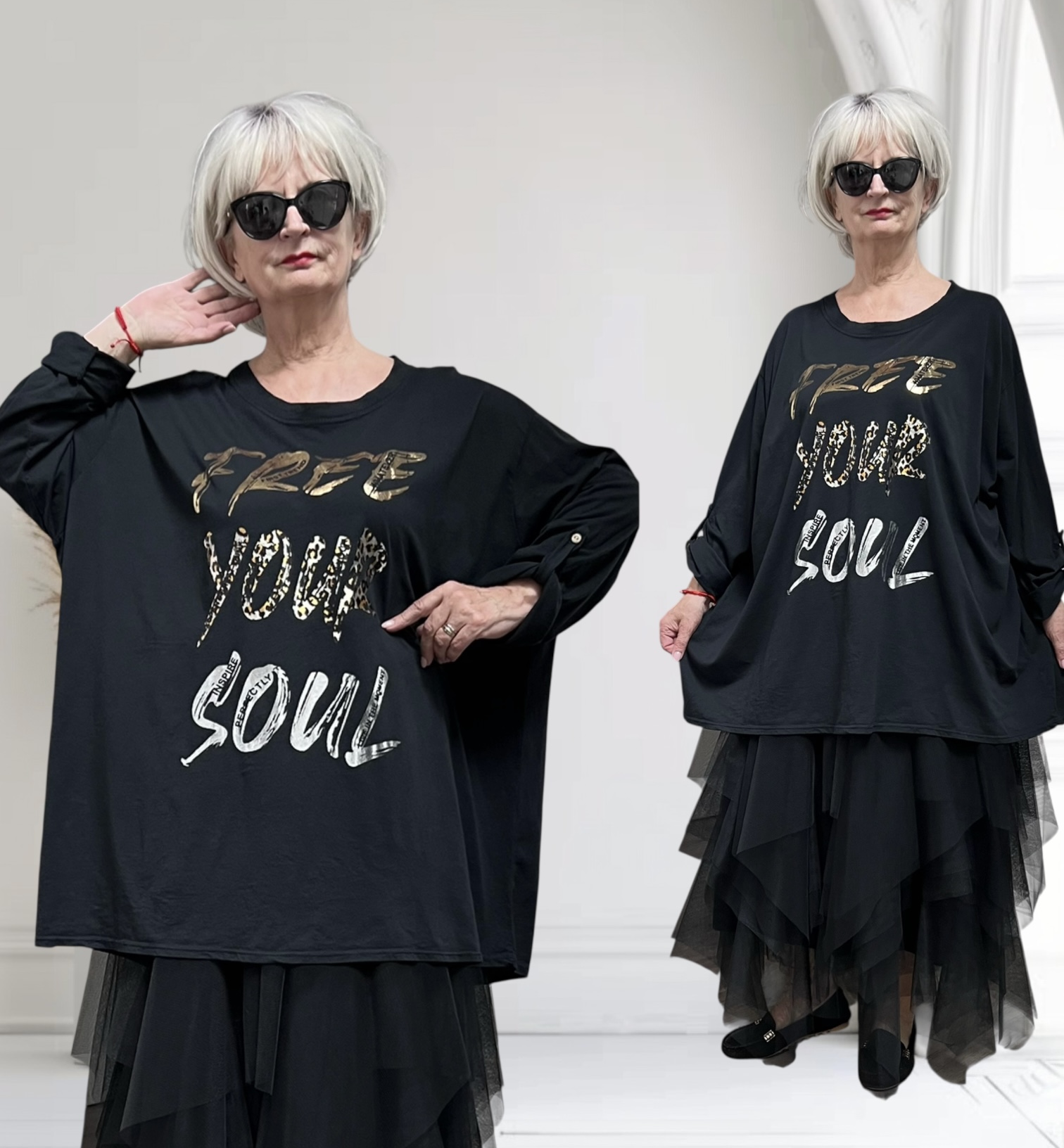 ITALIA MODA  oversized katoen top apart stretch zwart