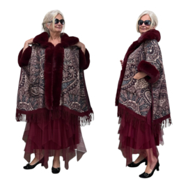 ITALIA viscose gebreid boho poncho met bont