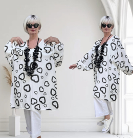 ITALIA MODA oversized katoen mousseline tuniek wit/zwart