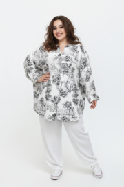 ITALIA oversized mousseline  katoen  A-lijn top/hemd  wit/zwart