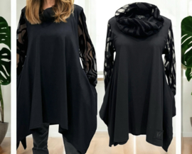 Vincenzo Allocca oversized katoen A-lijn tuniek met inzet van tule apart zwart