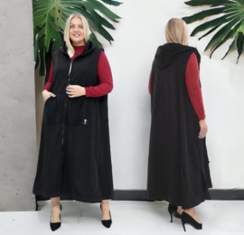 Divas planet oversized mouwloze  A-lijn blazer met ritssluiting zwart/strtech