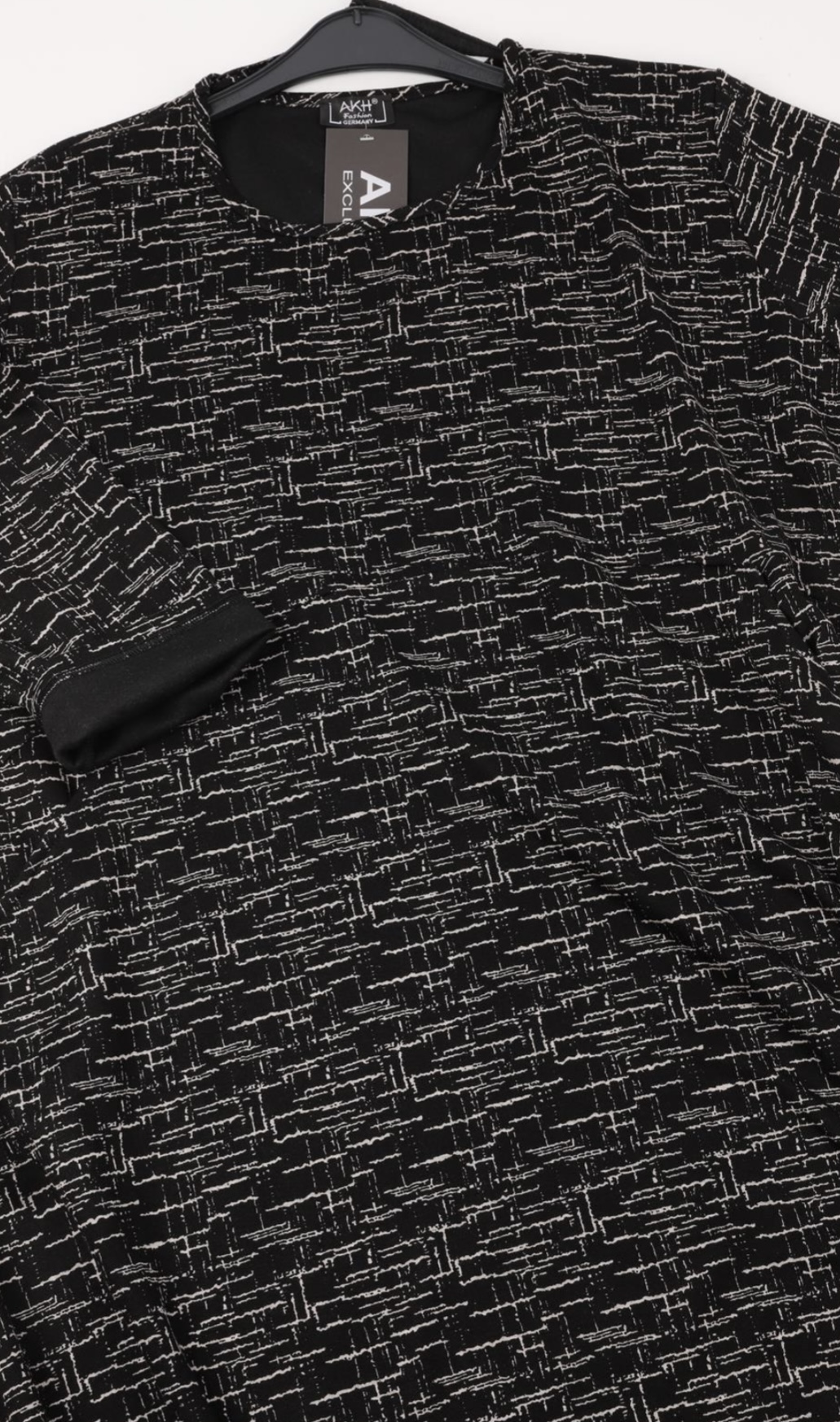 AKH oversized viscose mix A-lijn jurk apart stretch zwart/ecru