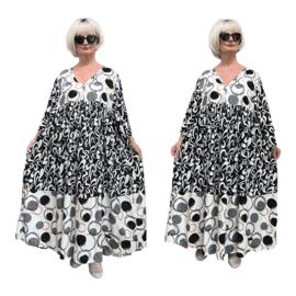 Mila Ragazza oversized A-lijn viscose boho jurk apart (extra groot)zwart/wit
