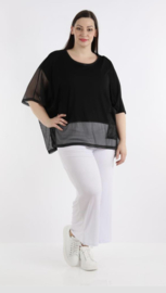 AKH oversized viscose top/tuniek met inzet van tule/apart stretch  zwart