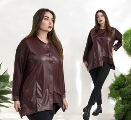 KEKOO design viscose blazer met inzet van eco leder stretch