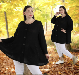 AKH gebreide oversized bouclé  A-lijn katoen vest/blazer apart stretch