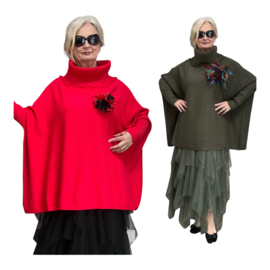ITALIA oversized viscose mix gebreide top/tuniek met broche/in meerdere kleuren