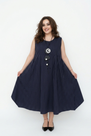 AKH oversized linnen mix A-lijn jurk apart donkerblauw