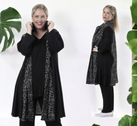 AKH oversized viscose A-lijn blazer/vest/jas apart  zwart/wit/stretch