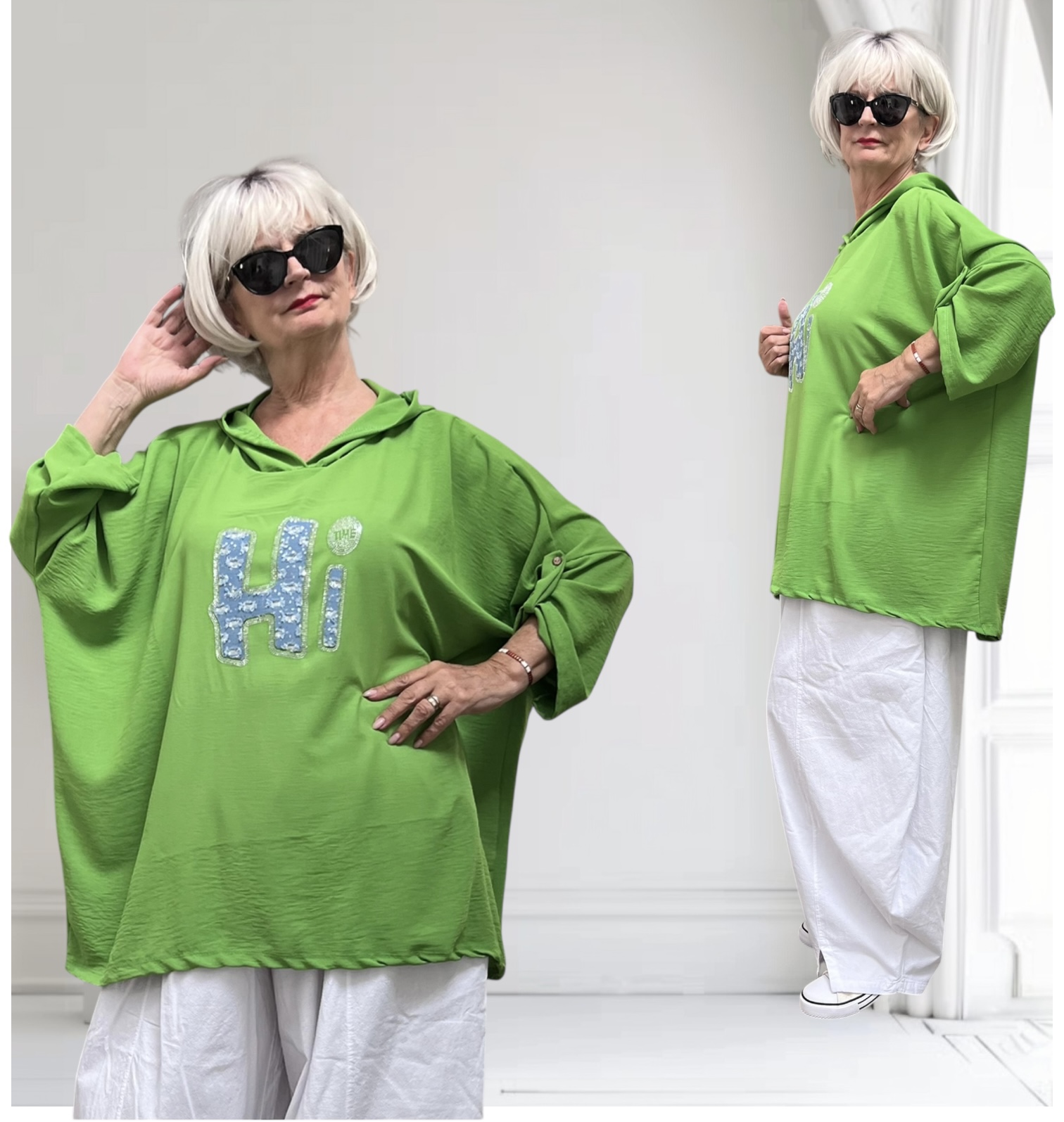 ITALIA oversized viscose top/tuniek met capuchon