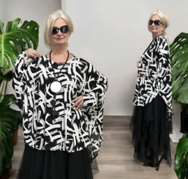 AKH oversized viscose A-lijn tuniek apart stretch zwart/wit