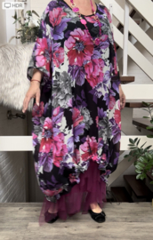 Francesca Romantica oversized A-lijn viscose chiffon overjurk met touwtjes  apart (extra groot)