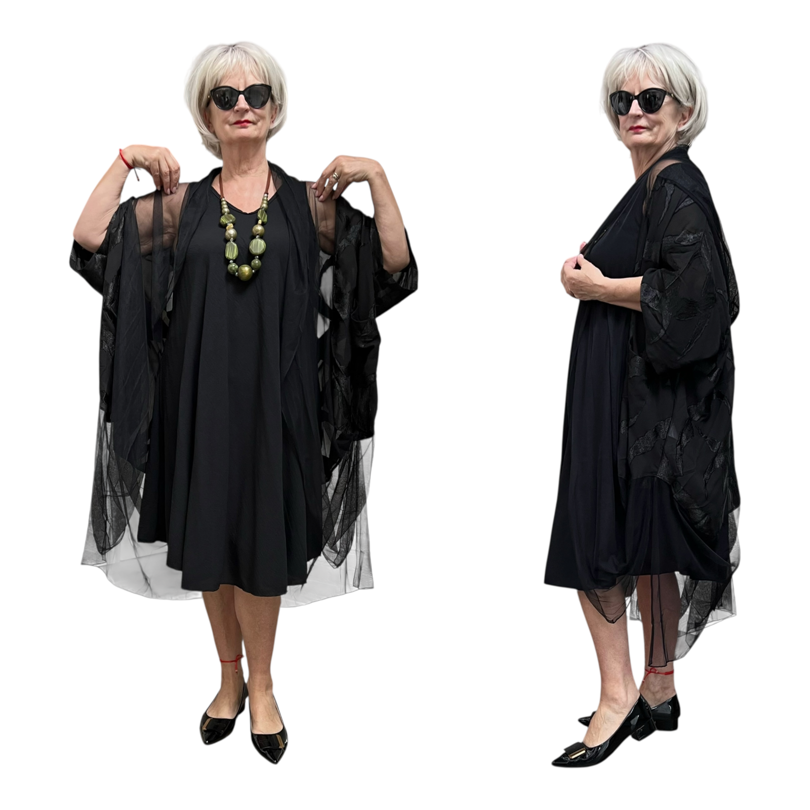H-4  katoen tule/kant blazer/vest  zwart