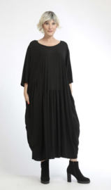 AKH oversized viscose A-lijn jurk apart stretch  zwart